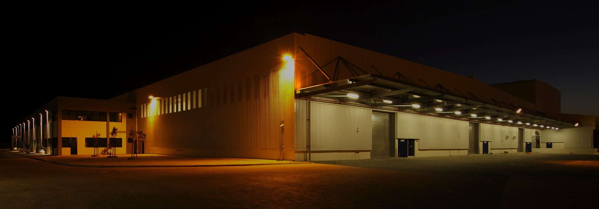 commercial facility lit up at night